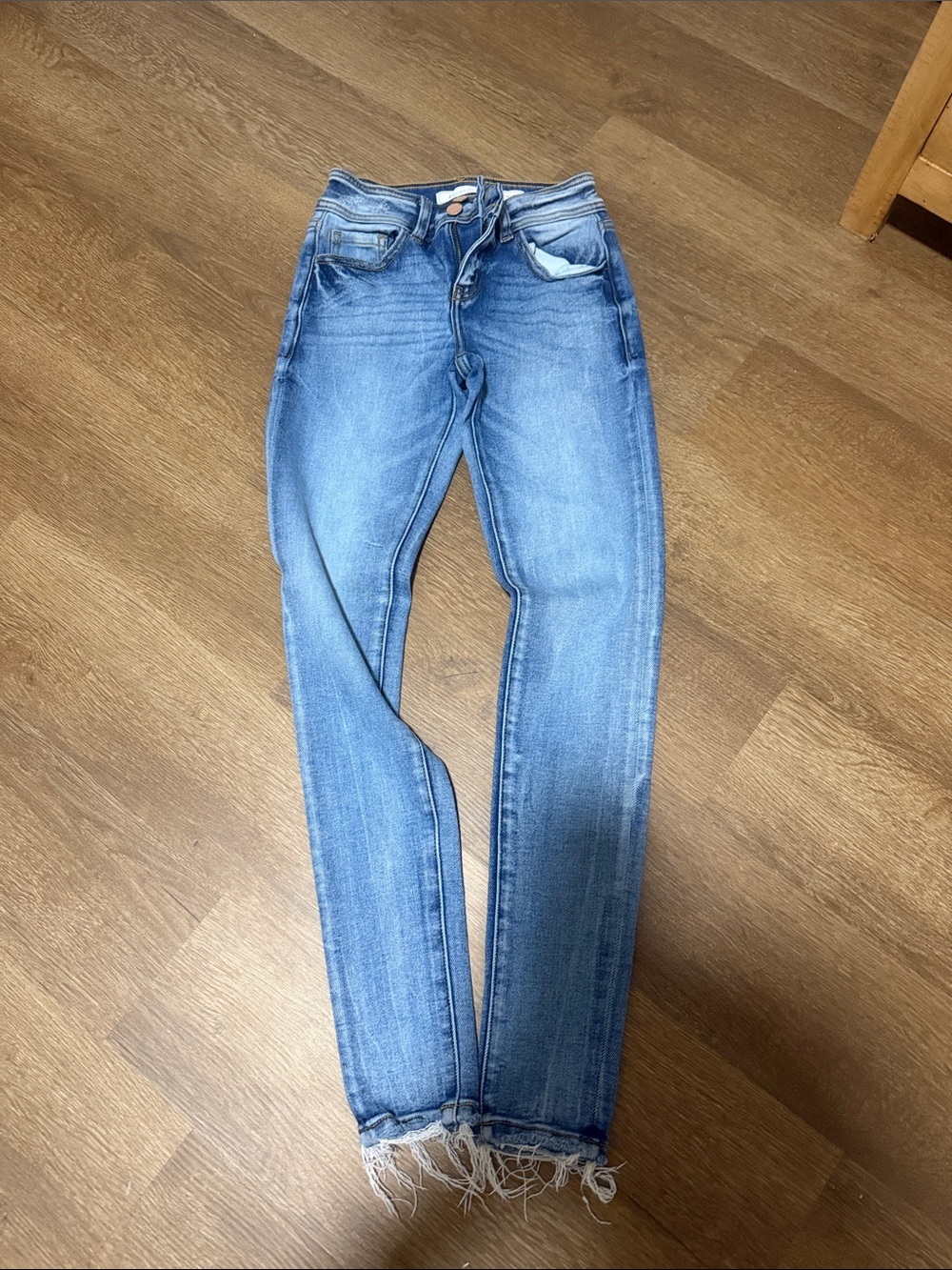 KanCan Medium Blue Skinny Jeans with Frayed Hem